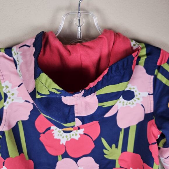 Gymboree Girls Floral Rain Jacket Hood Windbreaker Poppy Blue Pink Flowers S 5-6 - Picture 8 of 11